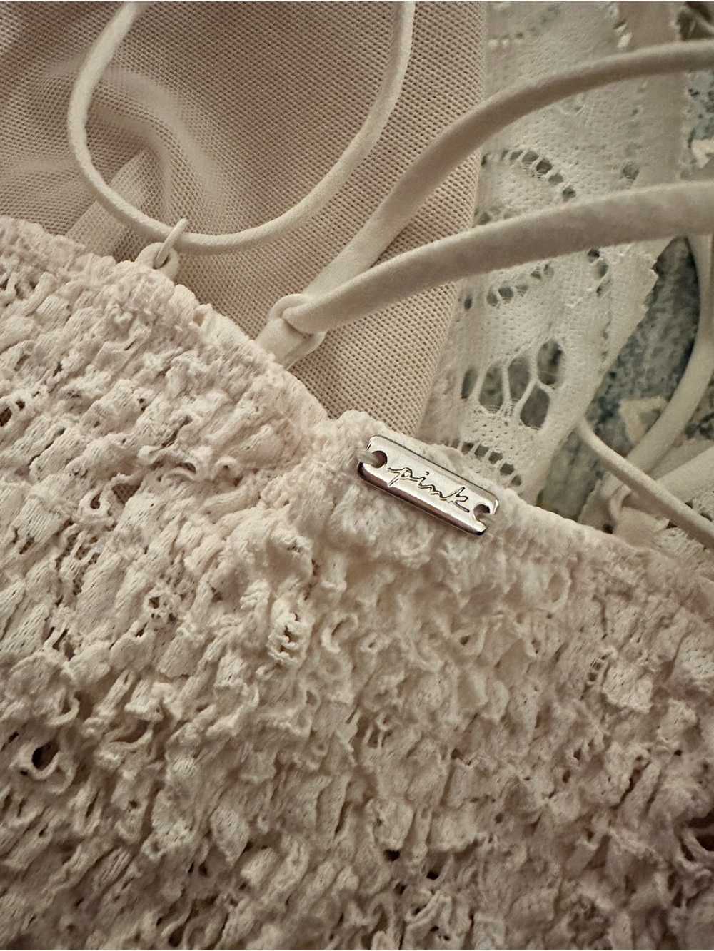 PINK Victoria's Secret White Lace Longline Bralette - Picture 6 of 7